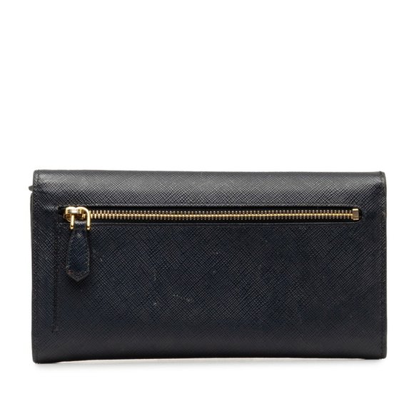 Prada Saffiano Long Wallet 1MH037 Black Navy Leather Women's PRADA - Picture 3 of 11